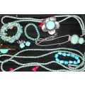 A VINTAGE JOBLOT TURQUOIS COSTUME JEWELRY SOLD AS IS