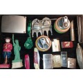 A JOBLOT VINTAGE COLLECTION LIGHTERS FIGURINES, ANTIQUE CONTAINERS, POCKET KNIVES