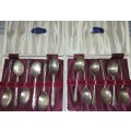 TWO ANTIQUE SILVER PLATED EPNS FINEST FINISH MADE IN SHEFFIELD ENGLAND TEASPOON SETS CASED