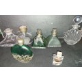 A COLLECTION OF ANTIQUE GREEN COBALT COLOURED AND CLEAR CRYSTAL AND GLASS PERFUME CONTAINERS