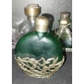 A COLLECTION OF ANTIQUE GREEN COBALT COLOURED AND CLEAR CRYSTAL AND GLASS PERFUME CONTAINERS