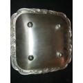 A VINTAGE SILVER PLATED SQUARE SERVING TRAY SOLD AS IS