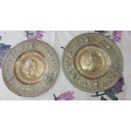A PAIR OF VINTAGE BRASS WALL PLAQUES SOLD AS IS