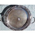 A VINTAGE SERANCO SILVER PLATED ON BRASS 50 CM DIAMETER SERVING TRAY SOLD AS IS