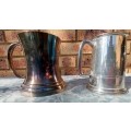 TWO BEER MUGS A SILVER PLATED AND A PEWTER MUG SOLD AS IS
