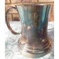 TWO BEER MUGS A SILVER PLATED AND A PEWTER MUG SOLD AS IS