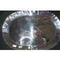 AN ART DECOR OVAL 55 X 39 CENTIMETER HAMMERED  STAINLESS STEEL SERVING TRAY