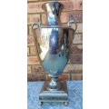 A VINTAGE SILVERPLATED 50-CENTIMETER HIGH ROMAN-STYLE VASE