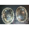 TWO VINTAGE VICTORIAN STYLE SILVER PLATED CANOP`ES TRAYS SOLD AS IS