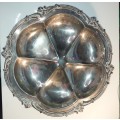 AN ORNATE VINTAGE VICTORIAN SILVER PLATED CANDY-STYLE SERVING TRAY