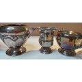 A VINTAGE COLLECTION SILVER PLATED SUGAR BOWLS AND MILK POTS SOLD AS IS