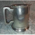 A VINTAGE ALUMINIUM ALLOY WITH A CLEAR VIEW BOTTOM BEER MUG SOLD AS IS