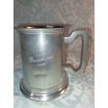 A VINTAGE ALUMINIUM ALLOY WITH A CLEAR VIEW BOTTOM BEER MUG SOLD AS IS