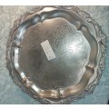 A ROUND VINTAGE VICTORIAN SERVING TRAY SILVER PLATED SOLD AS IS