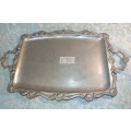 A VINTAGE RECTANGULAR SILVER PLATED VICTORIAN DESIGN TRAY