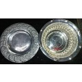 TWO VINTAGE ORNATE ART DECOR ALUMINUM ALLOY SERVING PLATE AND A SILVER PLATED BOWL