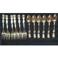 A complete 24kt gold plated entire set of EETRITE desert teaspoons and forks