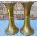 TWO VINTAGE BELRAY MADE IN ENGLAND BRASS VASES