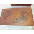 An antique and vintage collection of wooden jewelry boxes some with brass inlay designs sold as is
