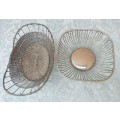 TWO VINTAGE STAINLESS STEEL WIRE MESH FRUIT BASKETS