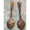 TWO ANTIQUE TEASPOONS SOLD AS IS