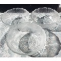 A SET OF 3 FROSTED DESIGN GLASS DESERT BOWLS SOLD AS IS