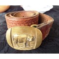 VINTAGE GENUINE LEATHER BELT WITH BUFFALO BUCKLE