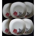 VINTAGE SMALL SQUARE WHITE WITH ROSE MOTIEF CAKE PLATES X 6