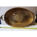 STUNNING OVAL TIN TRAY WITH PEACOCK DESIGN