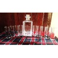 COLLECTORS 'JOHNNIE WALKER' - CRYSTAL DECANTER - 9 X CARD DOUBLE SHOT GLASSES SIGNED