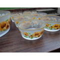 Vintage Set of 7 Kig Brilliant Frosted Glass Sunflower Dessert/Salad Bowls, Indonesian - Amazing