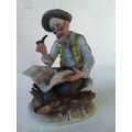 VINTAGE Man Sitting on a Rock,Reading and Smoking His Pipe - 17cm Height and 12.5 cm in Breadth