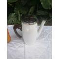 VINTAGE STUNNING ENAMEL - 1,5 L TEA/COFFEE POT - WHITE AND BLACK