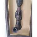Antique Luba Ceremonial Pipe - Central Africa - Wood and Copper Hand Made - With Frame Amazing