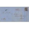 Natal 1864 India very early incoming part wrapper to Colonial Secretary