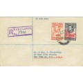 Bechuanaland 1950 20 My KGVI 2s6d and 4d on registered airmail Mahalapye cover to USA