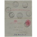 Cape of Good Hope 1904 QV 1d letter card used Sneezewood to Rosebank Natal