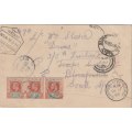 Seychelles 1906 KEVII 2c x3 on ship postcard to Bloemfontein readressed Wynberg