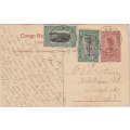 Belgian Congo 1921 10c p/s/p/card with additional 5c & 15c from Kambove to SA