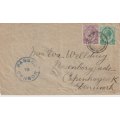 South Africa 1917 KGV 1/2d & 2d on censored Barroe cover to Denmark fine