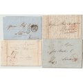 France 1830/50s Prestamp entires x4 with 3 addressed to London fine