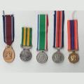 Group Of Five S.A Miniature Medals With Ribbons.