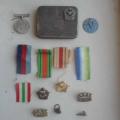 SAAF Second World War Tin WIth Badge-Medal Medal And Ribbons And Sca\res Badge.
