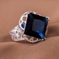 Blue Square Cut Sim. Sapphire Set in 925 Sterling Silver Ring Imported Filled Jewelry