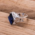 Blue Square Cut Sim. Sapphire Set in 925 Sterling Silver Ring Imported Filled Jewelry