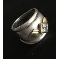 Zircon Set in Genuine 925 Sterling Silver Ring with Genuine 9ct Yellow Gold