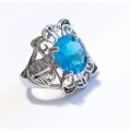 Eye Catching Cr. Blue Topaz in 925 Sterling Silver Imported Ring (Size 7/8/9)
