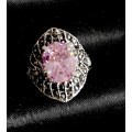 Adorable Cr. Pink Topaz Surrounded by Garnets in Imported  Pewter Ring