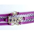 Antique Silver Purple Leather Rope Bead Love Infinite Charm Bracelet