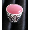 Precious Cr. Pink Moonstone Set in 925 Sterling Silver Ring  Imported Filed Jewelry